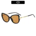 Modische Strass Katzenauge Sonnenbrille mit schwarzem Rahmen und braunen Gläsern C3 - Stil C3 / Schwarzer Rahmen Tee Gläser