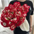 Handmade crochet carnation flower bouquet blanket creative cozy gift home decor item - Red Gradient Carnations on White Base