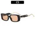 Vintage Quadrat Sonnenbrille mit goldenen Wellen Bügeln und braunen Gläsern für Damen. - C5-Schwarzer Rahmen Champagner-Glas
