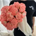 Handmade crochet carnation flower bouquet blanket cozy soft gift home decor knit throw - Orange Gradient Carnations on White Base