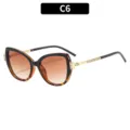 Stilvolle Strass Katzenauge Sonnenbrille für Damen mit braunen Farbverlauf Gläsern, C6. - Tee und Leoparden Rahmen Dual-Teegläser