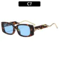 Retro quadratische Schildpatt Sonnenbrille blaue Gläser goldene Wellenbügel für Damen. - C7-Schildpatt Rahmen Blaue Linse