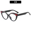Lunettes anti-lumiere bleue femme cat-eye retro, monture noire chic pour bureau. - C8-Monture Noire Kaki Rouge