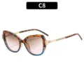 Modische Strass Katzenauge Sonnenbrille mit Leopardenmuster Rahmen und Farbverlauf Gläsern. - Schildpatt und Blau Rahmen Rosa Gläser