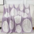 Cozy purple throw blanket with white volleyball pattern, soft feather yarn knit blanket for bed. - 127x152cm - 900g / Volleyball - White and Purple