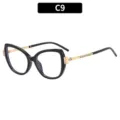 Modische Strass-Cat-Eye-Sonnenbrille, schwarz-goldenes Design Modell C9 für Damen. - Schwarzer Rahmen Klare Gläser