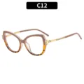 Modische Katzenauge Strass Sonnenbrille Variante C12, stilvoller Farbverlauf Rahmen Brille. - Khaki und Schildpatt Rahmen Klare Gläser