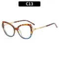 Modische Diamant Katzenaugen Brille Leopard Farbverlauf optische Fassungen fuer Damen Reisen. - Schildpatt Blau Spleißrahmen Klare Gläser