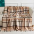 Classic plaid wool throw blanket, cozy camel check blanket for sofa, home decor and travel. - Beige Card Grid