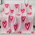 Pink checkered plush blanket with red hearts, cozy velvet throw for Valentine's Day decor. - Heartbeat Heart