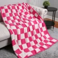 Cozy pink and white checkered plush blanket, soft knitted throw for sofa and living room decor. - 80*100 380g / Checkerboard - Rose Red