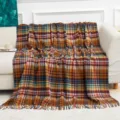 Plush wool plaid blanket, multi-color check throw blanket, cozy winter warm sofa shawl. - Fine Brown Plaid