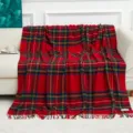 Classic red plaid wool blanket, cozy tartan throw for home couch, warm travel shawl and couch cover. - Red Check