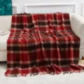 Cozy red plaid wool throw blanket for couch and bed soft tartan decorative blanket - Wine Red Plaid