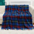 Pure wool tartan throw blanket blue plaid fringe couch shawl warm travel winter home textile - Royal Blue Plaid