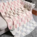 Soft pastel checkered fuzzy knit throw blanket for living room sofa and cozy bedroom use. - 80*100 380g / Colorful Checkerboard