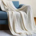 Plaid De Canapé Tricoté Beige Franges Motif Creux Décoration Salon Scandinave Variante - Motif clôture - Beige
