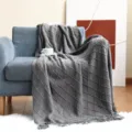 Couverture jetee de lit tricotee nordique gris fonce, plaid canape doux motif losanges. - Motif à losanges - gris moyen