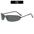Gafas de sol ovales retro de metal para hombres y mujeres con montura de color negro C1. - C1-Marco Negro Lente Gris