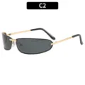 Gafas de sol ovales retro de metal C2 negro oro, elegantes gafas de moda para exterior. - C2-Montura Dorada Lente Gris