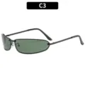 Gafas de sol ovaladas de metal retro para hombres y mujeres, estilo vintage protección solar UV. - Montura Negra Lentes Verde Oscuro