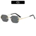 Gafas de sol octogonales sin montura de moda, marco de metal dorado con lentes oscuras. - Montura dorada con lentes grises