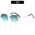 Gafas de sol poligonal sin montura de moda con lentes degradadas azules para viajes. - C6-Marco Plateado Lente Verde Doble