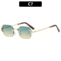 Gafas de sol degradadas sin montura de moda con elegante marco metálico dorado chic. - C7-Marco Dorado Lente Verde Té