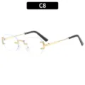 Gafas de sol poligonal sin montura de lujo moda vintage montura dorada para hombre y mujer - C8-Marco Dorado Lente Clara Puntas Negras