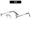 Gafas de sol de polígono facetado sin montura estilo europeo C9 variante moderna. - C9-Marco Gris Plomo Lente Clara