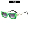 Gafas de sol verdes con patrón de cebra, lentes degradadas y patillas de serpiente. - Estilo C2 (935) / Rayas Verdes Lente Degradada Gris