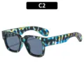 Bunte klobige quadratische Sonnenbrille für Damen und Herren, Retro UV-Schutz Mode-Brille. - C2-Blau Floral Graue Gläser