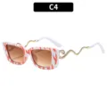 Gafas de sol vintage de moda con patillas de serpiente doradas y montura cuadrada. - Estilo C4 (935) / Rayas Blanco Naranja Lente Degradada Té