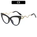 Modieuze cat eye zonnebril voor dames met unieke gouden slangenpootjes en zwart montuur. - C5-Zwart Frame Heldere Lens