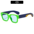 Modische farbblockierte quadratische Sonnenbrille mit grünen Rahmen und blauen Bügeln für den Alltag. - C3-Grüner Rahmen Blaue Gläser