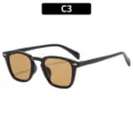 Fashion square sunglasses for men and women, black frame with brown lens, variant C3. - Black Frame Brown Lens