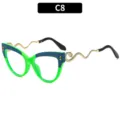 Modieuze cat eye zonnebril met gouden slang pootjes, stijlvol groen blauw montuur voor dames. - C8-Groen Frame Heldere Glazen