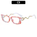 Gafas de sol retro de moda con patillas de serpiente y montura con estampado de cebra roja. - Rayas Blanco Naranja Lente Transparente