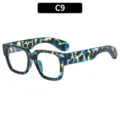 Klobige quadratische Mode Brille mit buntem Schildpatt-Gestell und modischem Design. - C9-Blau Floral Klare Gläser