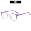 Fashion square anti-blue light glasses with purple and transparent color block frame C13. - Purple Transparent Clear Lens