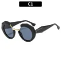 Gafas de sol redondas geométricas de moda para mujer, variante C1 negro y oro elegante. - C1-Montura Negra Lentes Grises