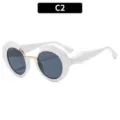 Elegantes gafas de sol redondas de mujer montura gruesa anti luz azul chic C2 - C2-Montura Blanca Lentes Grises