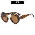 Gafas de sol mujer redondas carey con puente de metal dorado lentes marrones C3 - C3-Montura Leopardo Lente Marrón