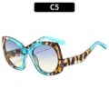 Gafas de sol de ojo de gato oversize para mujer, moda colorblock en tendencia con lentes degradadas. - Carey Azul Lente Azul Amarilla