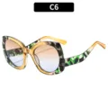 Gafas de sol de ojo de gato de moda para mujer, montura grande color block elegantes. - Carey Amarilla Lente Té Azul