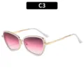 Gafas de sol de ojo de gato de metal elegante con lentes degradadas rosas para exterior. - Montura Blanca Lente Rosa Gris