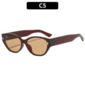 Lunettes de Soleil Femme Oeil de Chat Vintage Monture Marron Protection UV Modele C5 - Monture Thé Verres Thé Clair