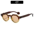 Stylish unique polygon sunglasses with gradient amber frames for men and women UV protection - C7 Coffee Yellow Frame Light Tea Lens