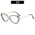 Gafas de ojo de gato de metal color C8 moda elegante lentes transparentes montura accesorios - Montura Negra Lente Clara