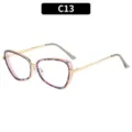 Montura de gafas poligonal estilo ojo de gato metálica con detalles de leopardo rosa. - Montura Carey Rosa Lentes Blancas